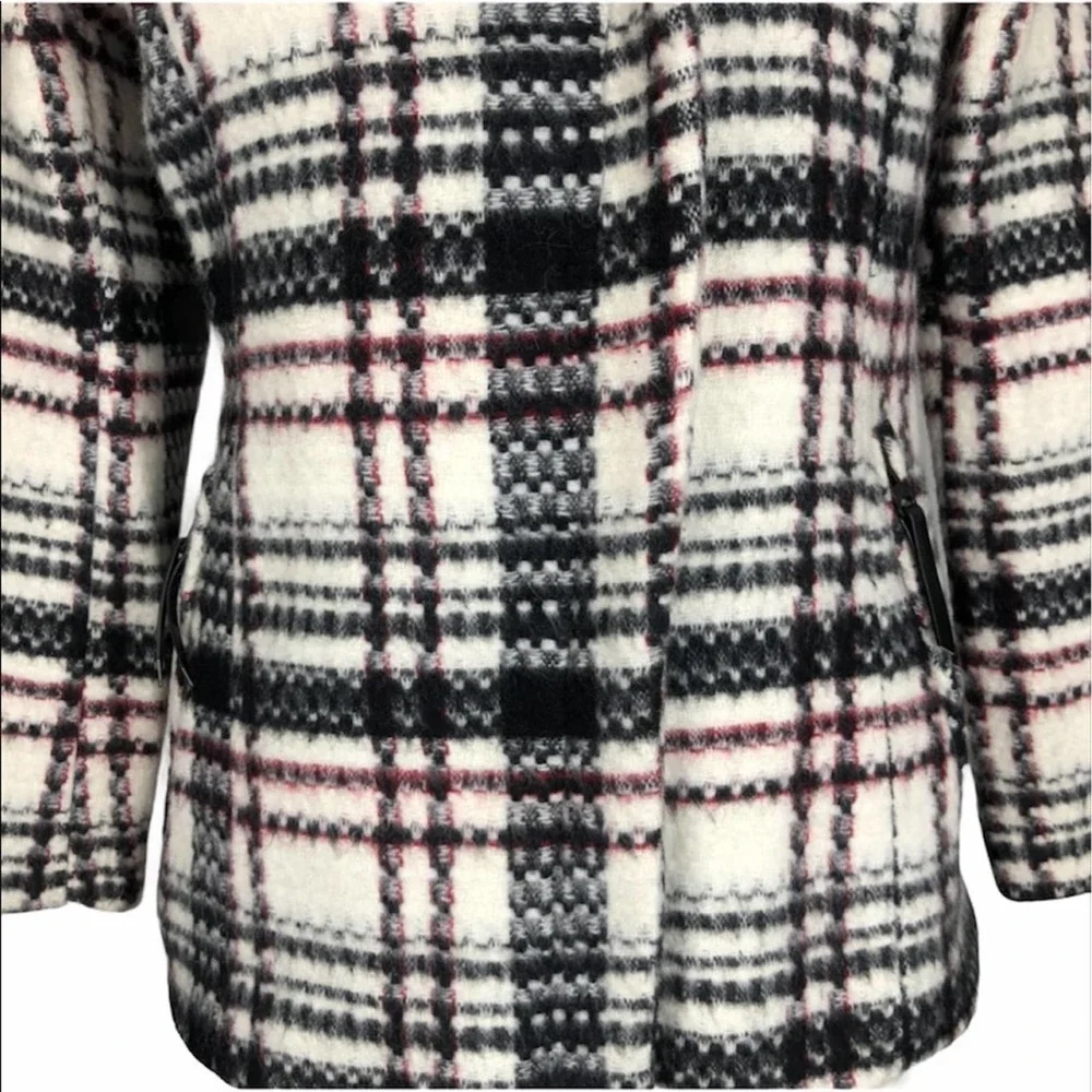 Soia & Kyo White Black & Red Plaid Preppy Moto Punk Designer Wool Coat Jacket XS